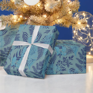 Ferns in Blue and Turquoise Wrapping Paper Geschenkpapier