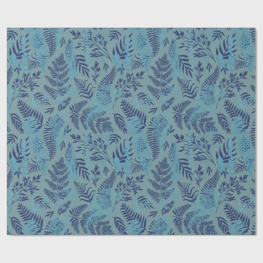 Ferns in Blue and Turquoise Wrapping Paper Geschenkpapier (Flach)