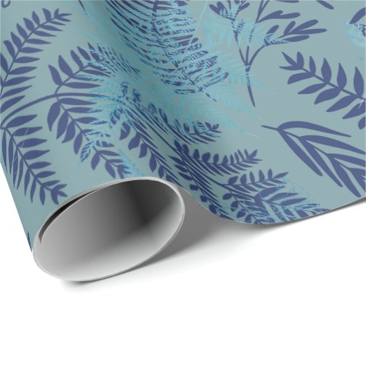 Ferns in Blue and Turquoise Wrapping Paper Geschenkpapier (Rolleneckpunkt)