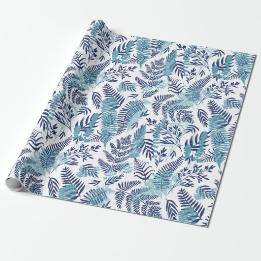 Ferns in Blue and White Wrapping Paper Geschenkpapier (Ungerollt)