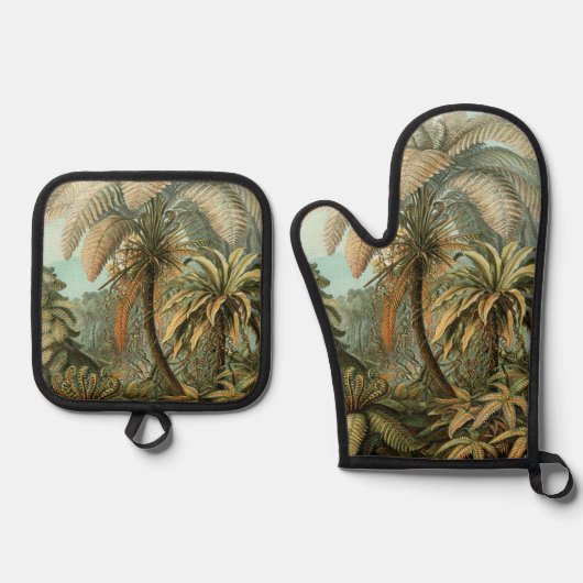 Ferns Palm Tree Antique Botanischer Garten Ofenhandschuh & Topflappen-Set (Vorderseite)