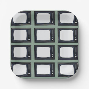 Fernsehaltes klassisches Retro-TV-Muster Party Pappteller