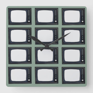 Fernsehen Alte Klassische Retro-TV-Muster Quadratische Wanduhr