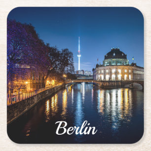 Fernsehturm und Museumsinsel in Berlin, Deutschlan Rechteckiger Pappuntersetzer