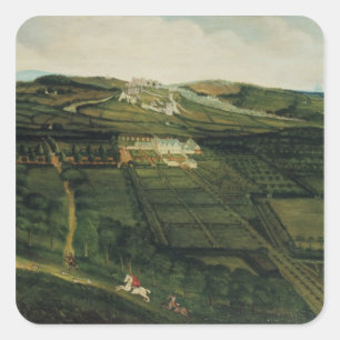 Fernsicht auf das Schloss Corfe Quadratischer Aufkleber