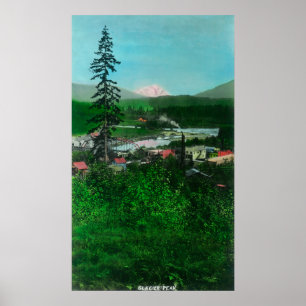Fernsicht auf Gletscherspitze und Stadt Poster
