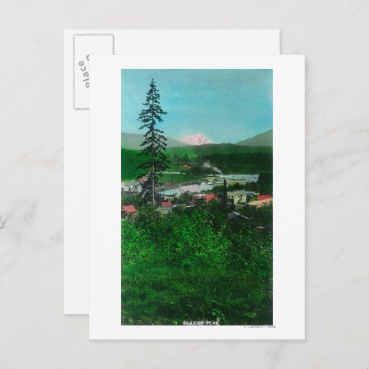 Fernsicht auf Gletscherspitze und Stadt Postkarte (Vorne/Hinten)