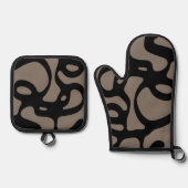 Fernsignale: Abstrakt Schwarz & Grau Ofenhandschuh & Topflappen-Set (Vorderseite)