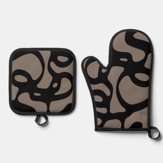 Fernsignale: Abstrakt Schwarz & Grau Ofenhandschuh & Topflappen-Set (Vorderseite)