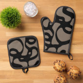 Fernsignale: Abstrakt Schwarz & Grau Ofenhandschuh & Topflappen-Set (Oben Unten)