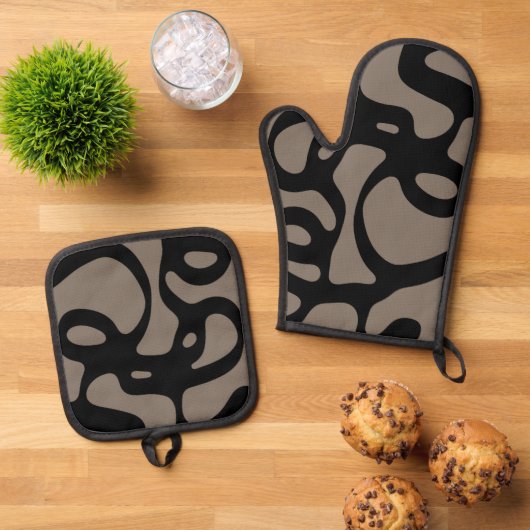 Fernsignale: Abstrakt Schwarz & Grau Ofenhandschuh & Topflappen-Set (Oben Unten)