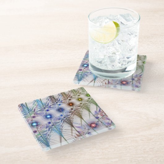 Ferns'N Blume Abstrakt Glasuntersetzer (Schrägansicht)