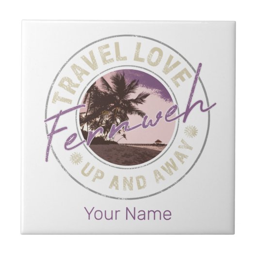 Fernweh Palm und Beach Vintage Reise Souvenir Fliese (Vorderseite)