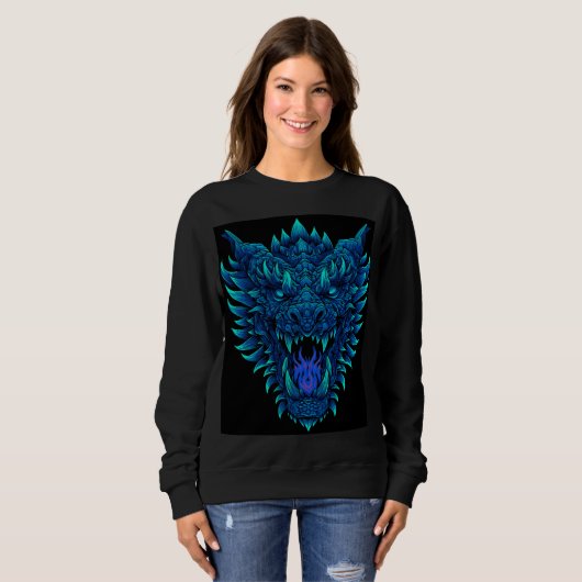 Ferocious Dragon Head Breathing Blue Flames - Fant Sweatshirt (Vorne ganz)