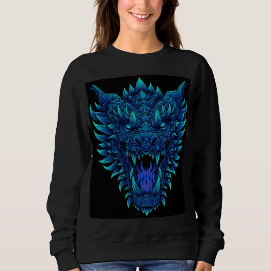 Ferocious Dragon Head Breathing Blue Flames - Fant Sweatshirt (Vorderseite)