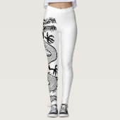 Ferocious Dragon Tattoo in weißer Farbe Hintergrun Leggings (Vorderseite)