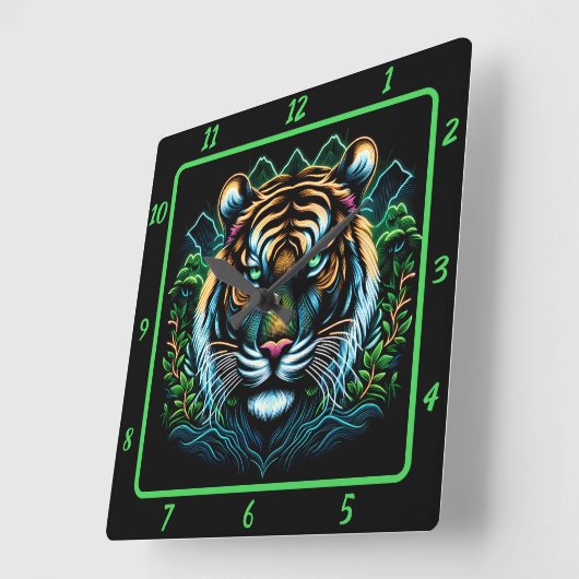 Ferocious Neon Tiger Portrait Quadratische Wanduhr (Winkel)