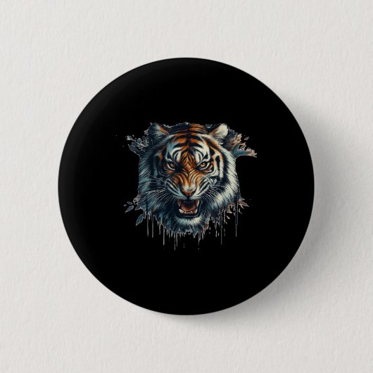 Ferocious Tiger Wasserfarbe Malaufkleber Button (Vorderseite)