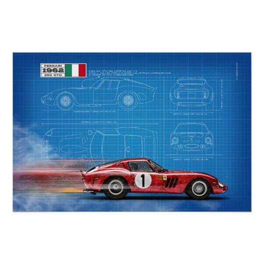 Ferrari 250GTO Blueprint Poster (Vorderseite)