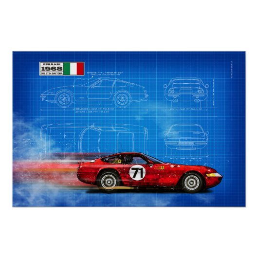 Ferrari 365 GTB/4 Daytona Blueprint Poster (Vorderseite)