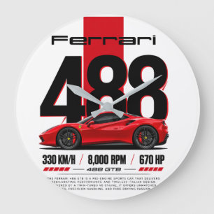 Ferrari 488 GTB Poster T-Shirt Italienischer Sup Große Wanduhr