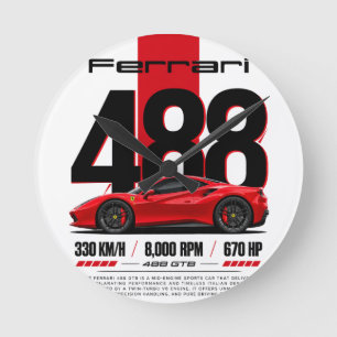 Ferrari 488 GTB Poster T-Shirt   Italienisches Sup Runde Wanduhr