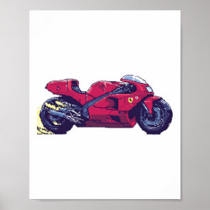 Ferrari Concept Bike - Retro Pixel Art Sticker Poster
