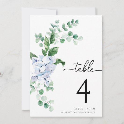 Ferras Blue Hydrangea Wedding Tischnummer (Vorderseite)