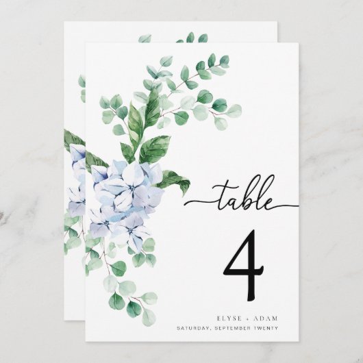 Ferras Blue Hydrangea Wedding Tischnummer (Vorne/Hinten)