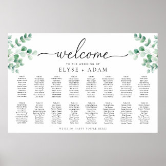 Ferras Greenery 16 Table Seating Chart Poster