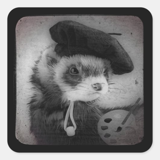 Ferret als Künstler Quadratischer Aufkleber (Vorderseite)