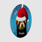 Ferret als Weihnachtsmannmütze verkaufen Ornament (Vorderseite)