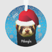 Ferret als Weihnachtsmannmütze verkaufen Ornament (Rückseite)