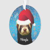 Ferret als Weihnachtsmannmütze verkaufen Ornament (Vorderseite)