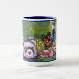 Ferret Blume Butterfly und Birdhouse Tasse