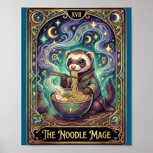 Ferret Eating Ramen Tarot Card Japanese Kawaii Pet Poster (Vorne)