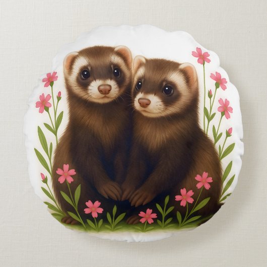 Ferret Friends Rundes Kissen (Vorderseite)