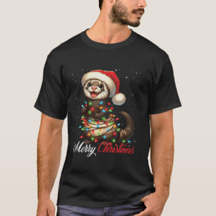 Ferret Frohe Weihnachtslicht Weihnachtsmannmütze X T-Shirt