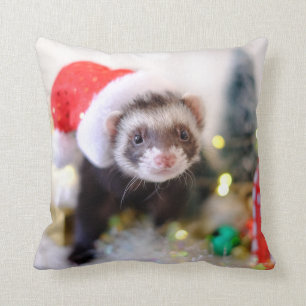 Ferret in der Weihnachtsmannmütze Weihnachtsdekor Kissen