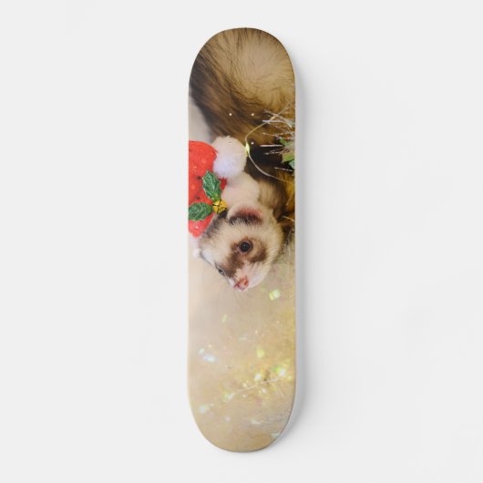 Ferret in Weihnachtsmannmütze Skateboard (Vorderseite)
