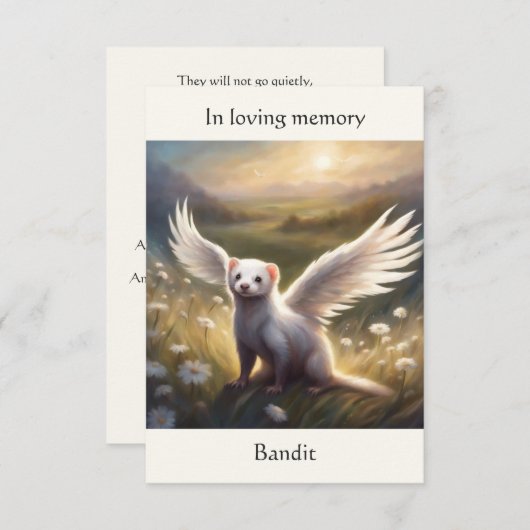 Ferret Memorial Gedicht Angel Wings Name Feld hinz Dankeskarte (Vorne/Hinten)