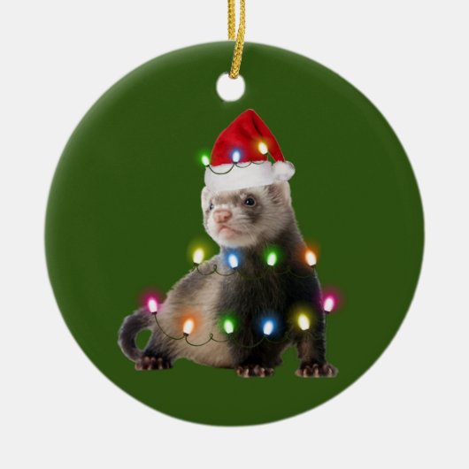 Ferret mit Hat Lights Weihnachten Keramik Ornament (Vorne)