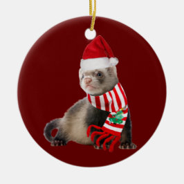 Ferret mit Hat Scaft Weihnachten Keramik Ornament