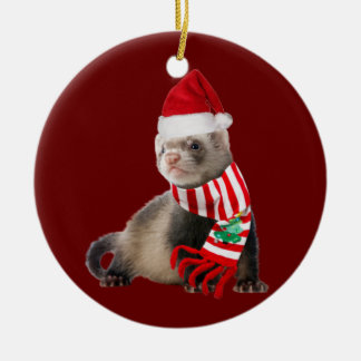 Ferret mit Hat Scaft Weihnachten Keramik Ornament
