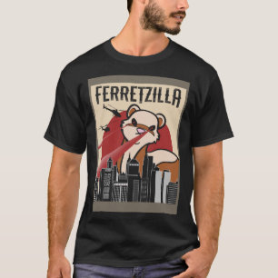 Ferret Monster Ferretzilla Angriff Japan Skyline T-Shirt