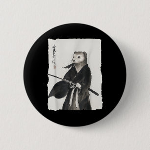 Ferret Samurai Janpanese Vintag Warrior Art Anime Button