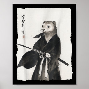 Ferret Samurai Janpanese Vintag Warrior Art Anime Poster