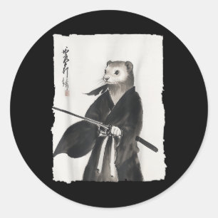 Ferret Samurai Janpanese Vintag Warrior Art Anime Runder Aufkleber