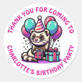 Ferret Themed Girl's Birthday Party Personalisiert Runder Aufkleber