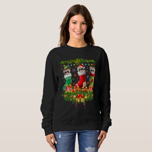 Ferret Weihnachtssocken X Mas Lights Pajama Matchi Sweatshirt (Vorne ganz)